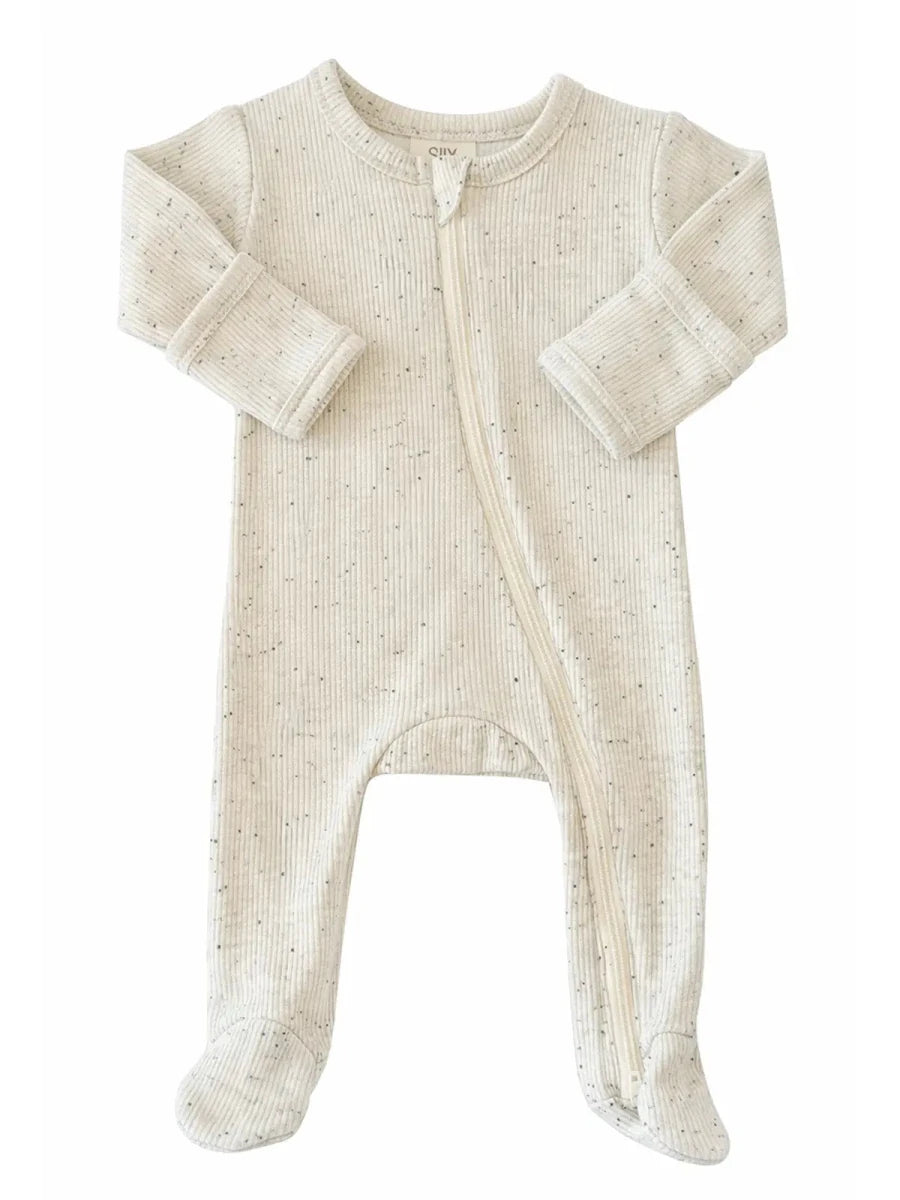 Cream Speckle / Ribbed 2-Way Zip Footie - Three:Twelve Boutique - SIIX COLLECTION