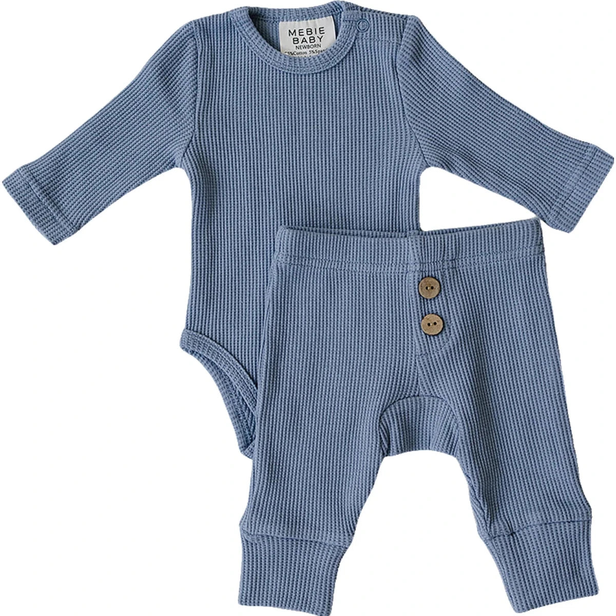 Dusty Blue Waffle Set - Three:Twelve Boutique - Mebie Baby