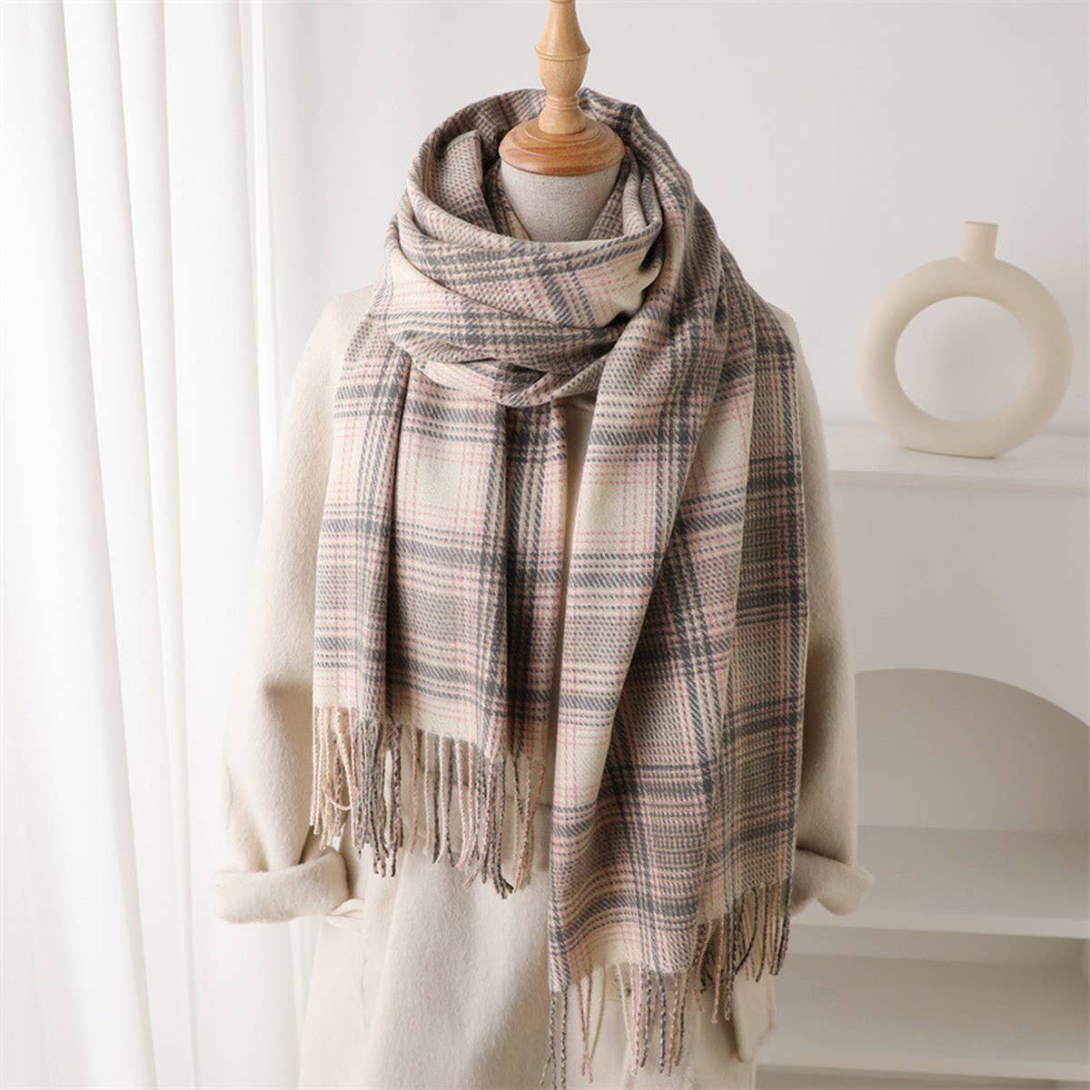 Artistic Plaid Tassel Scarf for Fall and Winter BEIGEBROWN