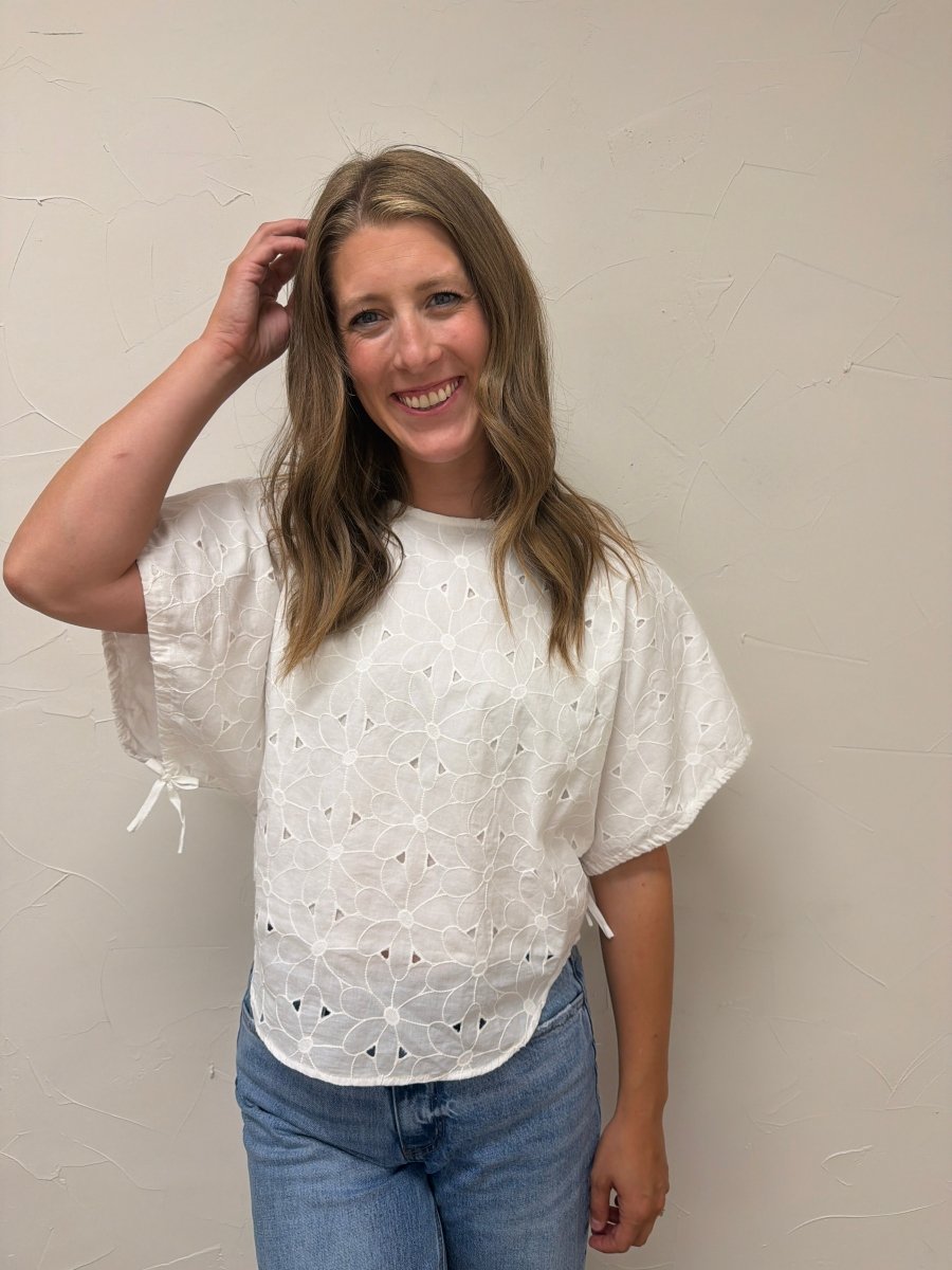 Embroidered White Cotton Blouse - Three:Twelve Boutique - camellia