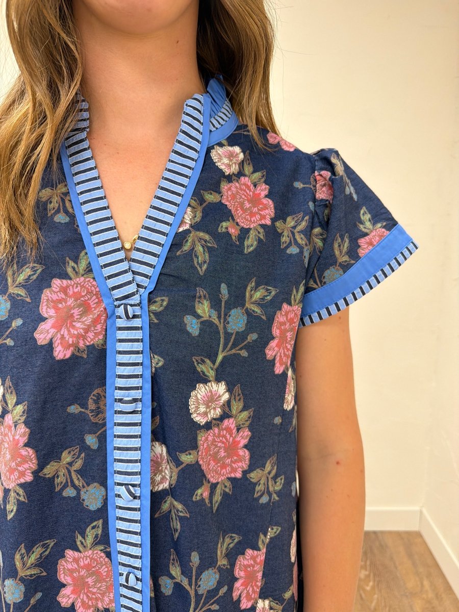 Floral Contrast Trim Ruffle Hem Mini Dress - Three:Twelve Boutique - umgee