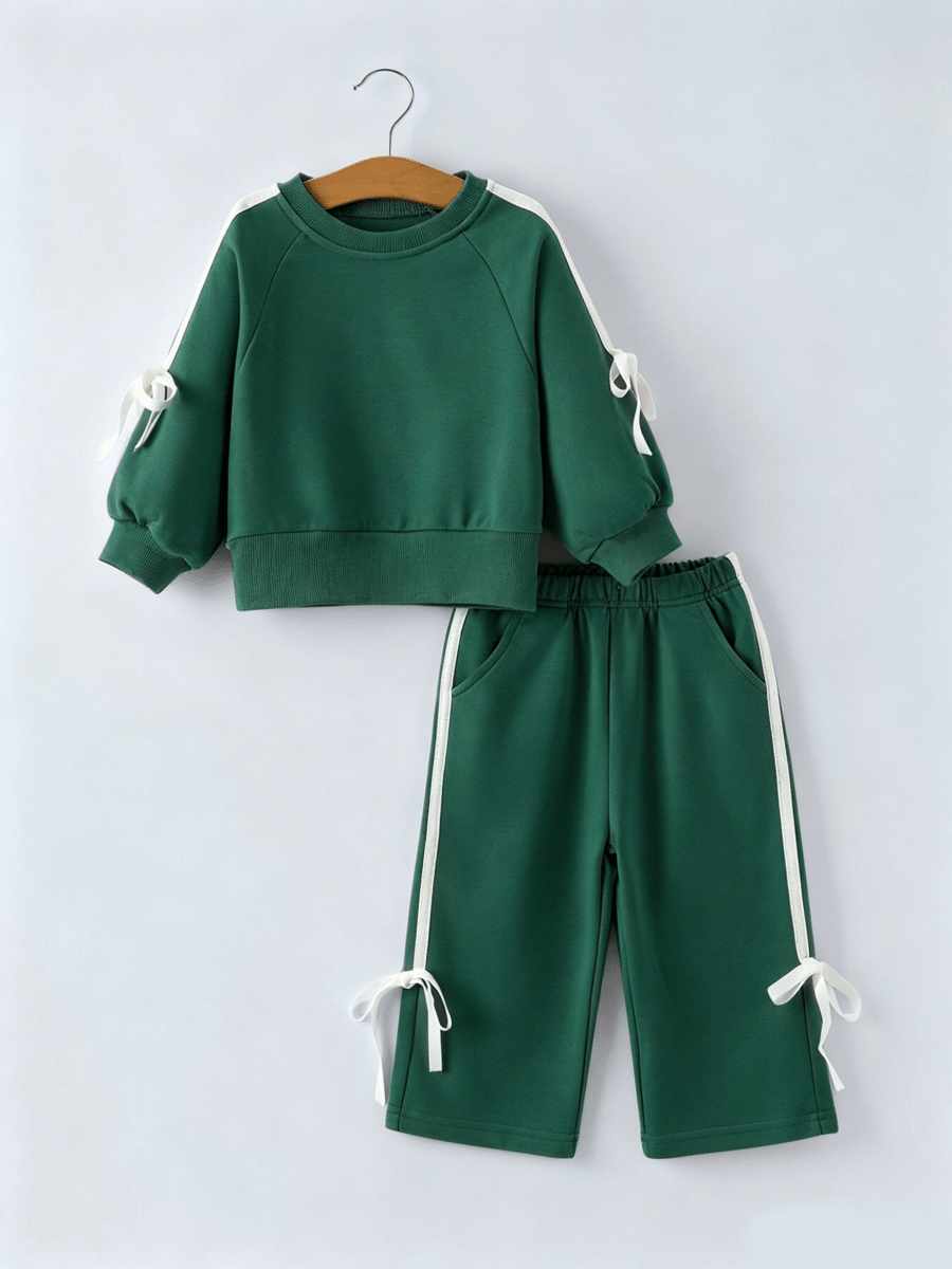 Girls Bow Trim Sweatshirt and Pants Set - Three:Twelve Boutique - Rylee Faith Designs