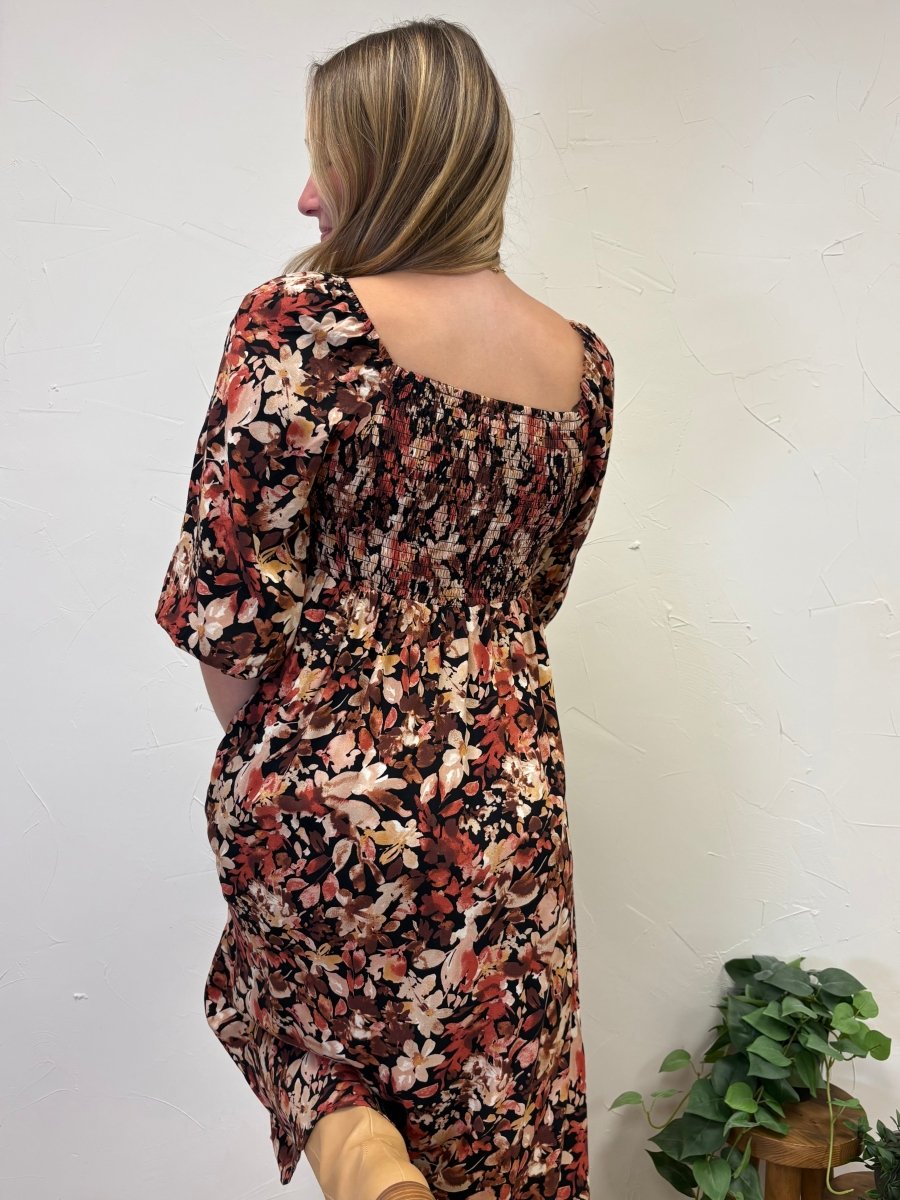 Heart Neck 3/4 Sleeve Floral Midi Dress - Three:Twelve Boutique - Sunday Edition by LE LIS