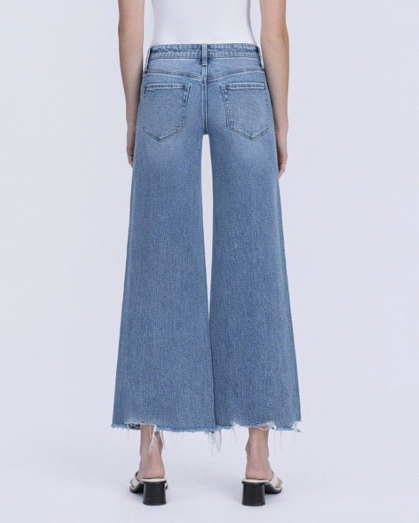 High Rise Raw Hem Slant Side Seam Wide Leg Jeans - Three:Twelve Boutique - VERVET