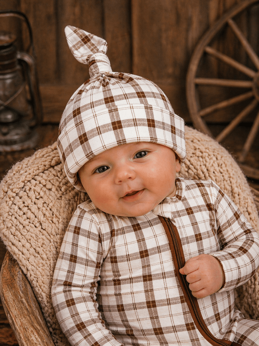 Knot Beanie, Homestead Plaid: 0 - 3 mo. - Three:Twelve Boutique - SpearmintLOVE