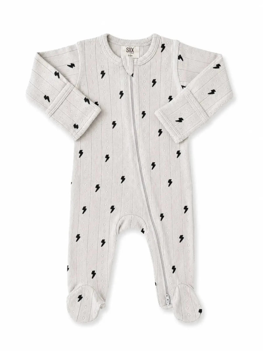 Lightning Bolt Organic Pointelle 2-Way Zip Footie - Three:Twelve Boutique - SIIX Collection