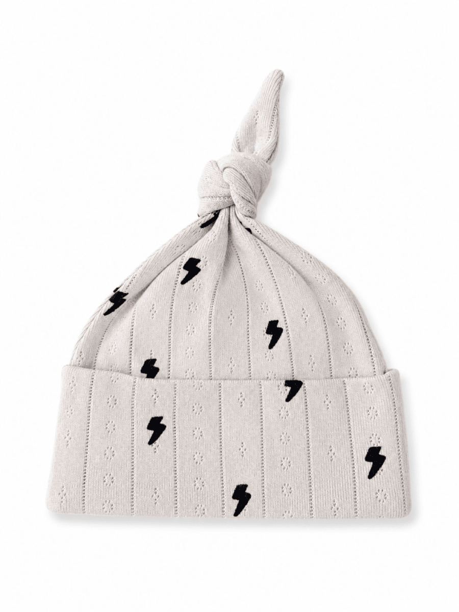 Lightning Bolts / Organic Pointelle Beanie: 0 - 3 mo. - Three:Twelve Boutique - SIIX Collection