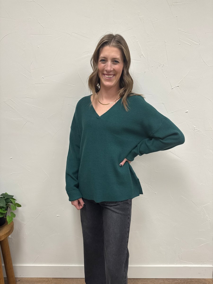 Lightweight V Neck Drop Shoulder Sweater - Three:Twelve Boutique - Wishlist
