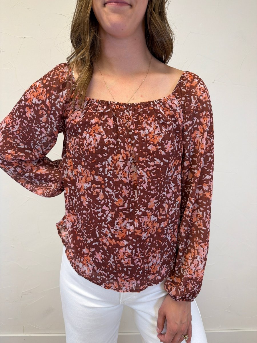 Long Sleeve Square Neck Floral Top - Three:Twelve Boutique - Gilli
