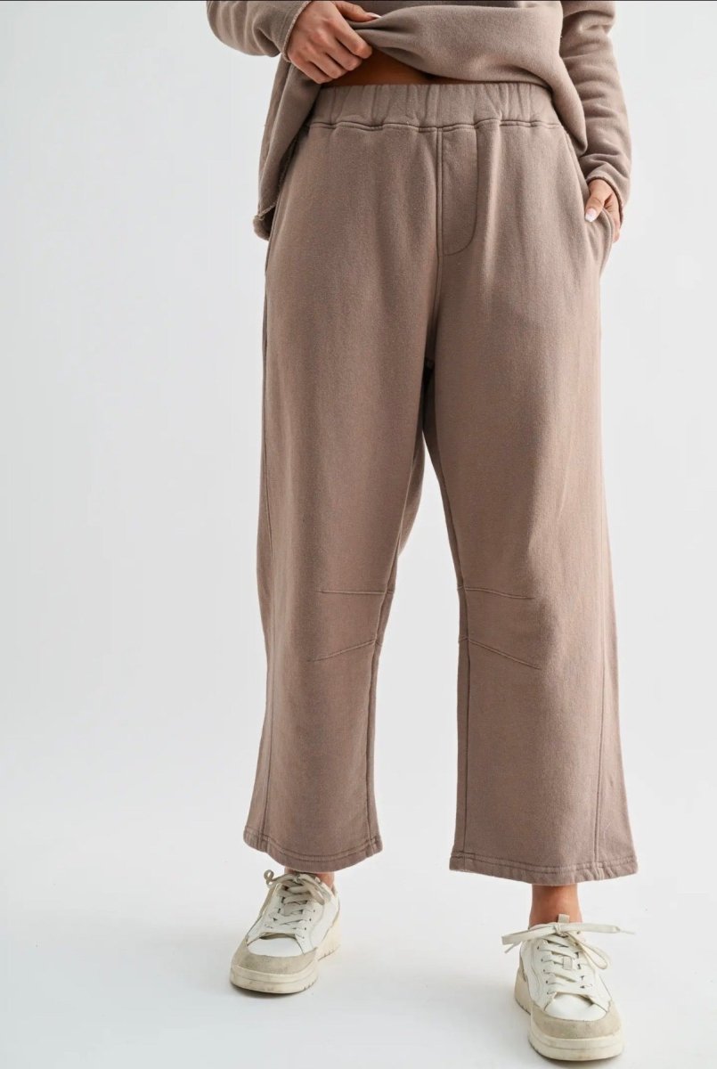 Front view of model wearing Malibu Air Cotton Barrel Lounge Pants — Three Boutique