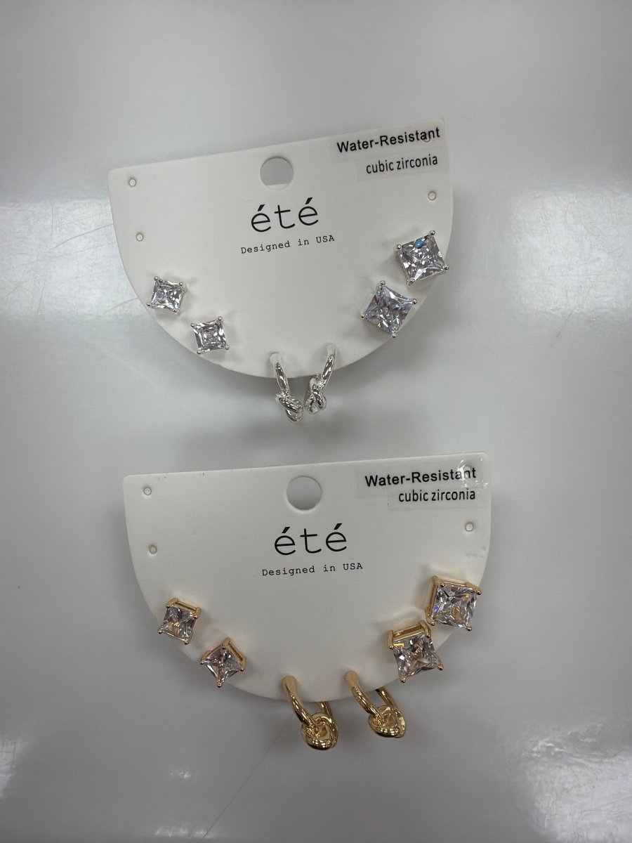 mne4347 Water Resistant Set of 3 6&8MM Stud Knot Hoop Earring - Three:Twelve Boutique - Three:Twelve Boutique