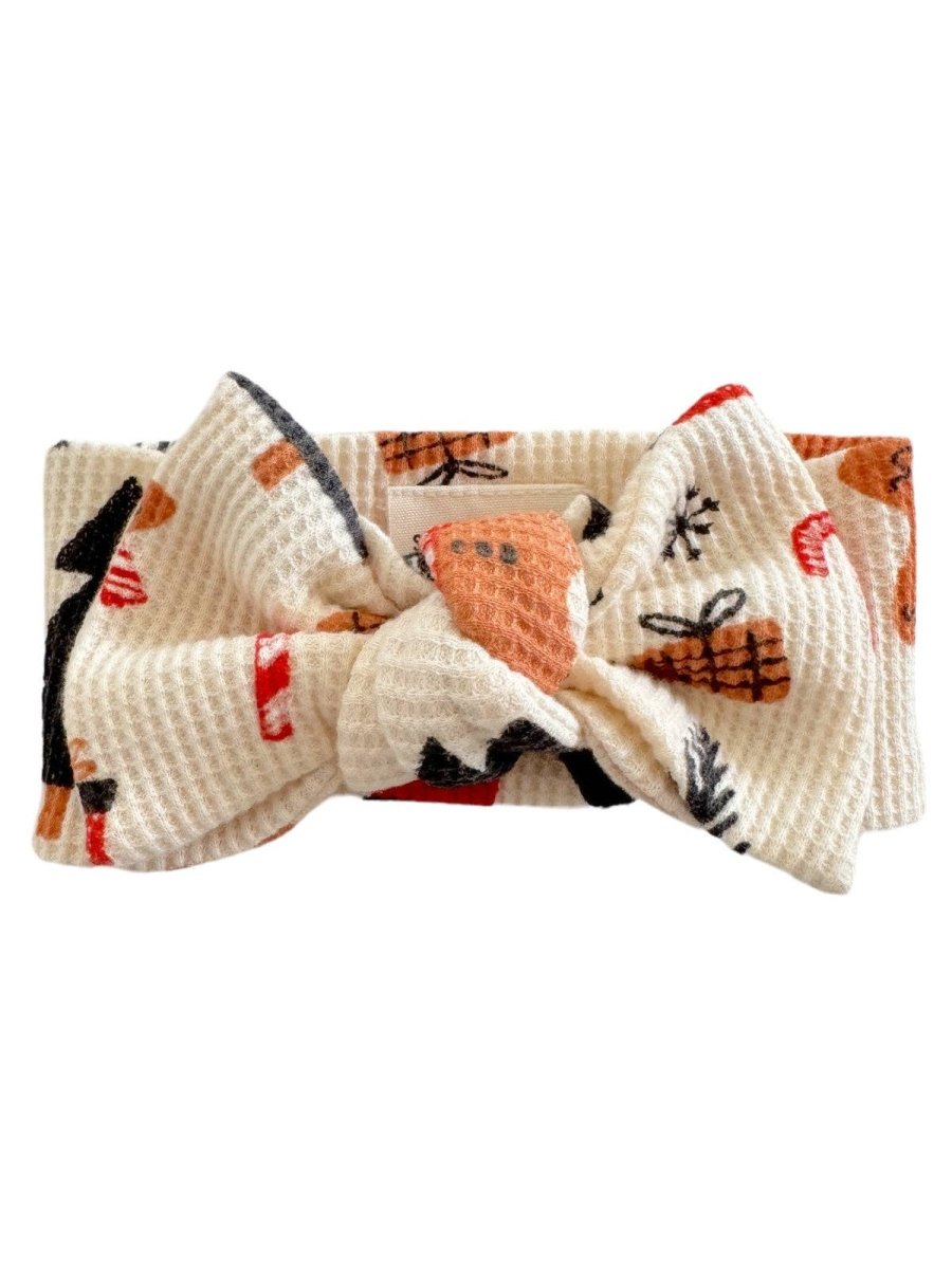 Organic Waffle Knot Bow, Gingerbread Wonderland Snow - Three:Twelve Boutique - SpearmintLOVE