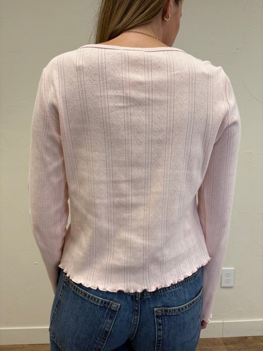 Pointelle Lettuce Hem Cardigan - Three:Twelve Boutique - Wishlist
