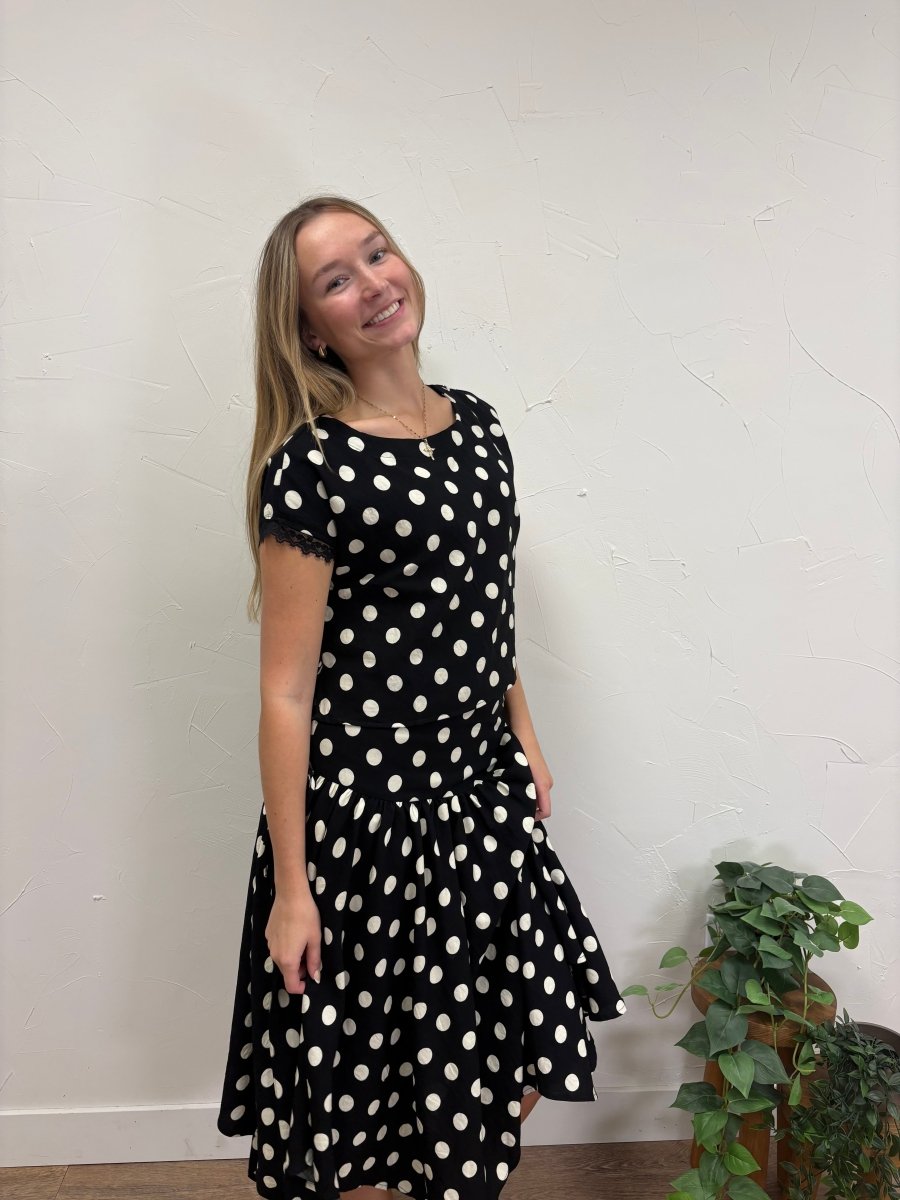 Polka Dot Drop Waist Handkerchief Midi Skirt - Three:Twelve Boutique - Blu Pepper