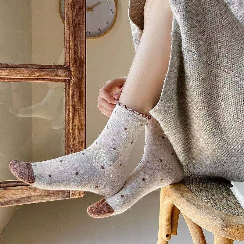 Polka Dots Ruffle Crew Socks: Black - Three:Twelve Boutique - Dipped Shop