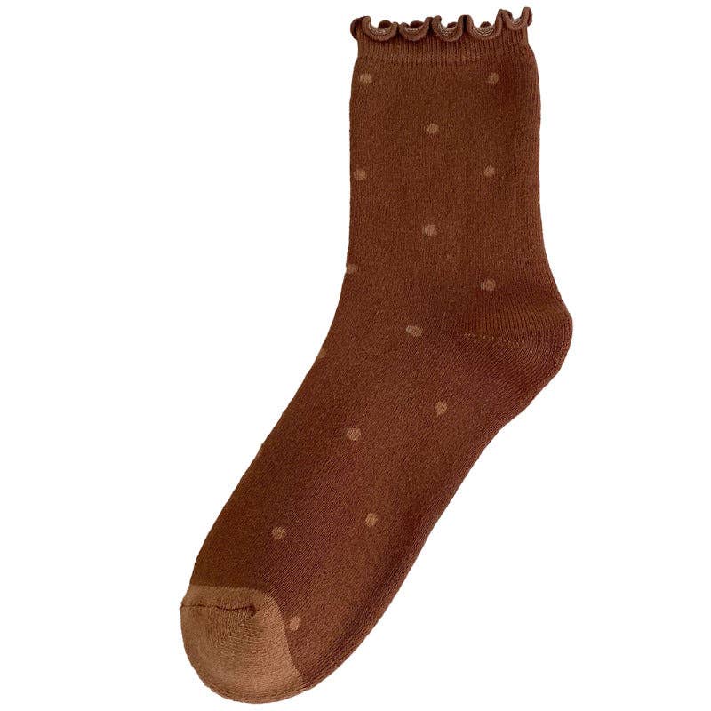 Polka Dots Ruffle Crew Socks: Coffee - Three:Twelve Boutique - Dipped Shop