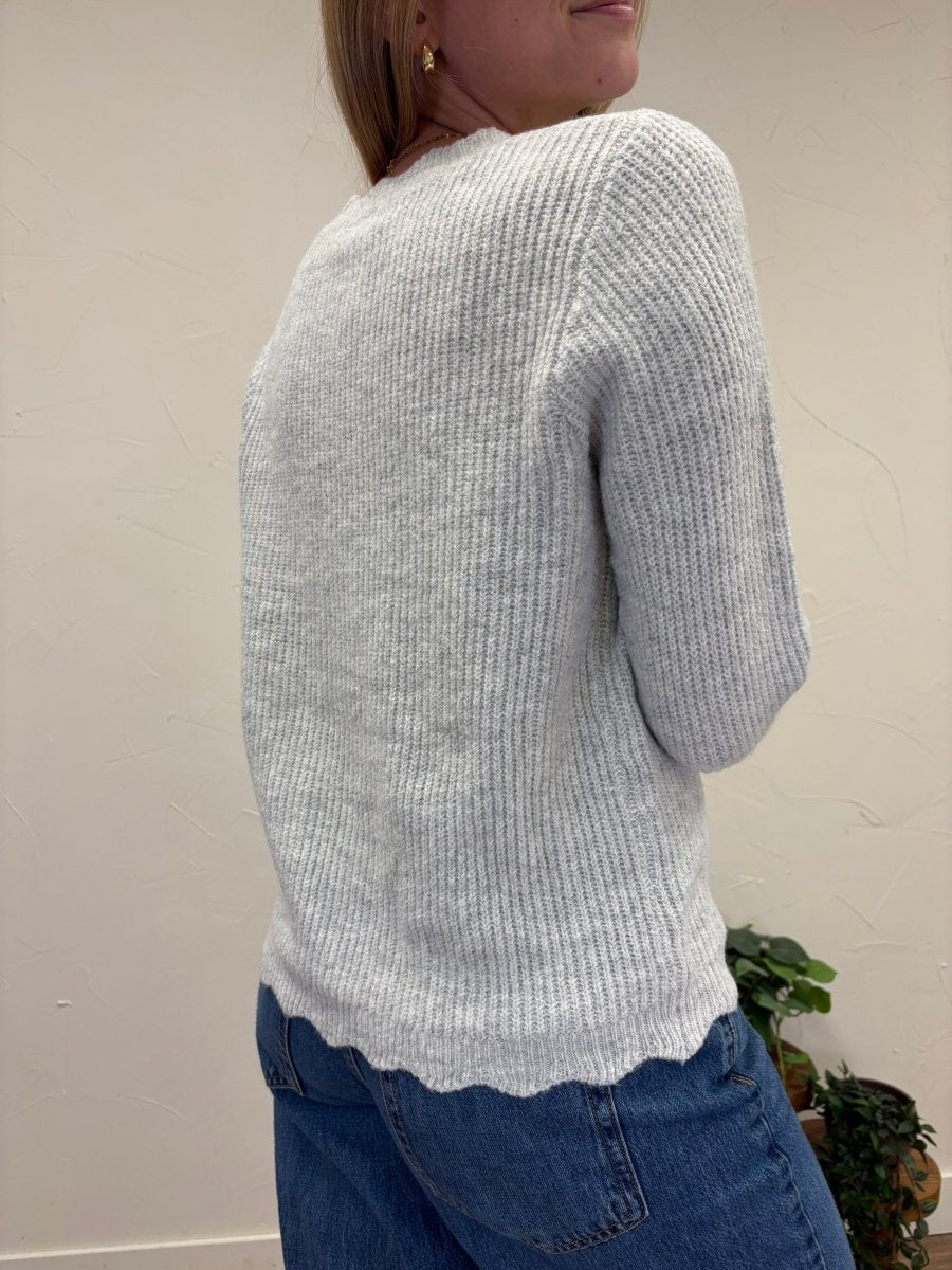 Scallop Trim Ribbed Crew Neck Button Front Cardigan - Three:Twelve Boutique - Sunday Edition by LE LIS