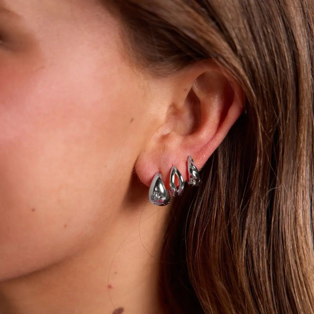 Silver Chunky Waterproof Huggie Earring Set - Three:Twelve Boutique - nickel & suede