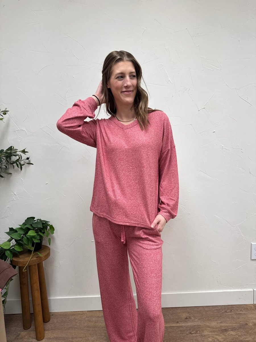 SOFT MELANGE LONG SLEEVE TEE & PANTS SET - Three:Twelve Boutique - zenana