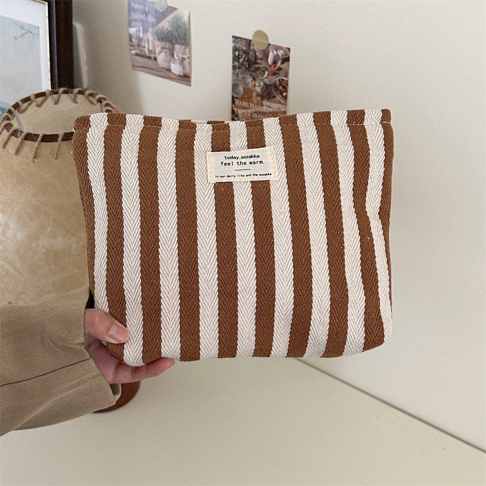 Striped Color Block Make Up Bag: Brown - Three:Twelve Boutique - Dipped Shop