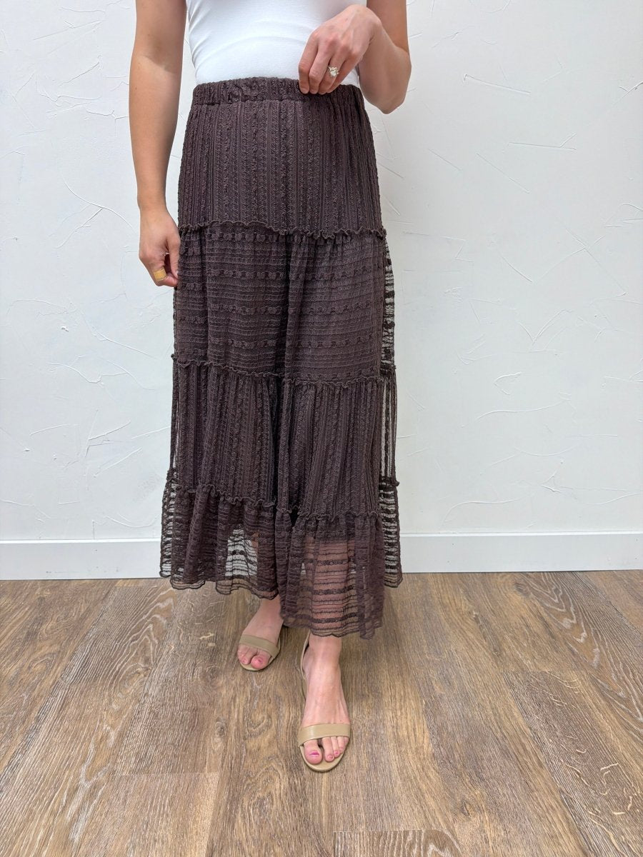 Textured Stripe Ruffle Tiered Midi Skirt - Three:Twelve Boutique - Blu Pepper