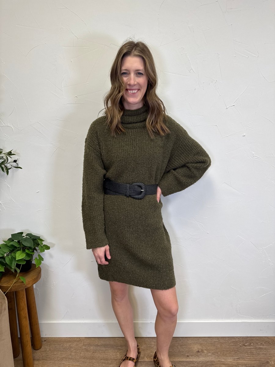 The Verity Sweater Dress  Cozy Long Sleeve Knit Mini Dress Green / Xsmall