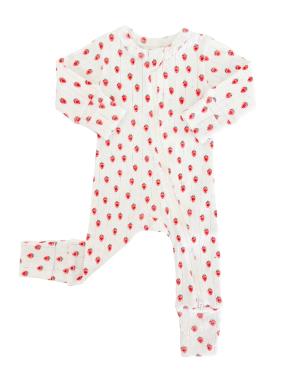 White Strawberry / Organic Pointelle 2-Way Zip Romper - Three:Twelve Boutique - SIIX COLLECTION