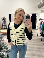 STRIPED KNITTED VEST WITH TIE FRONT