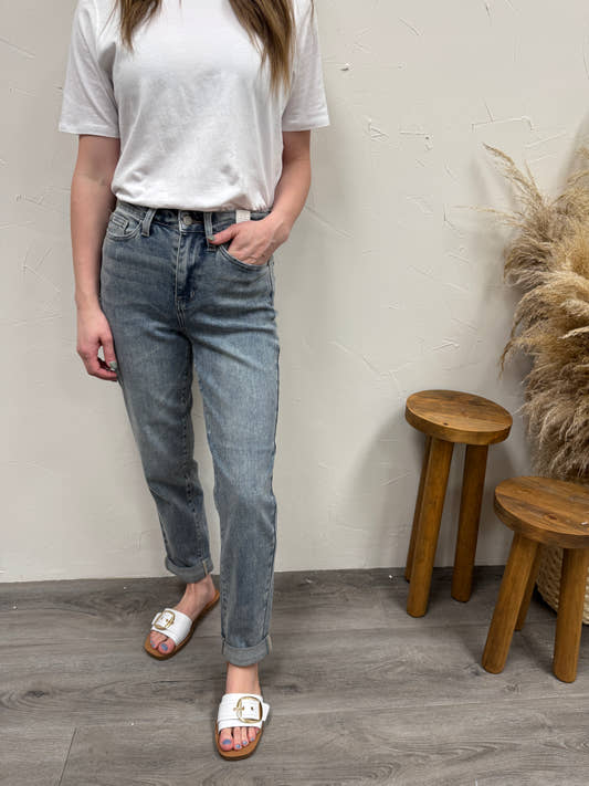 HW Vintage Double Roll Cuff Boyfriend Judy Blue Denim
