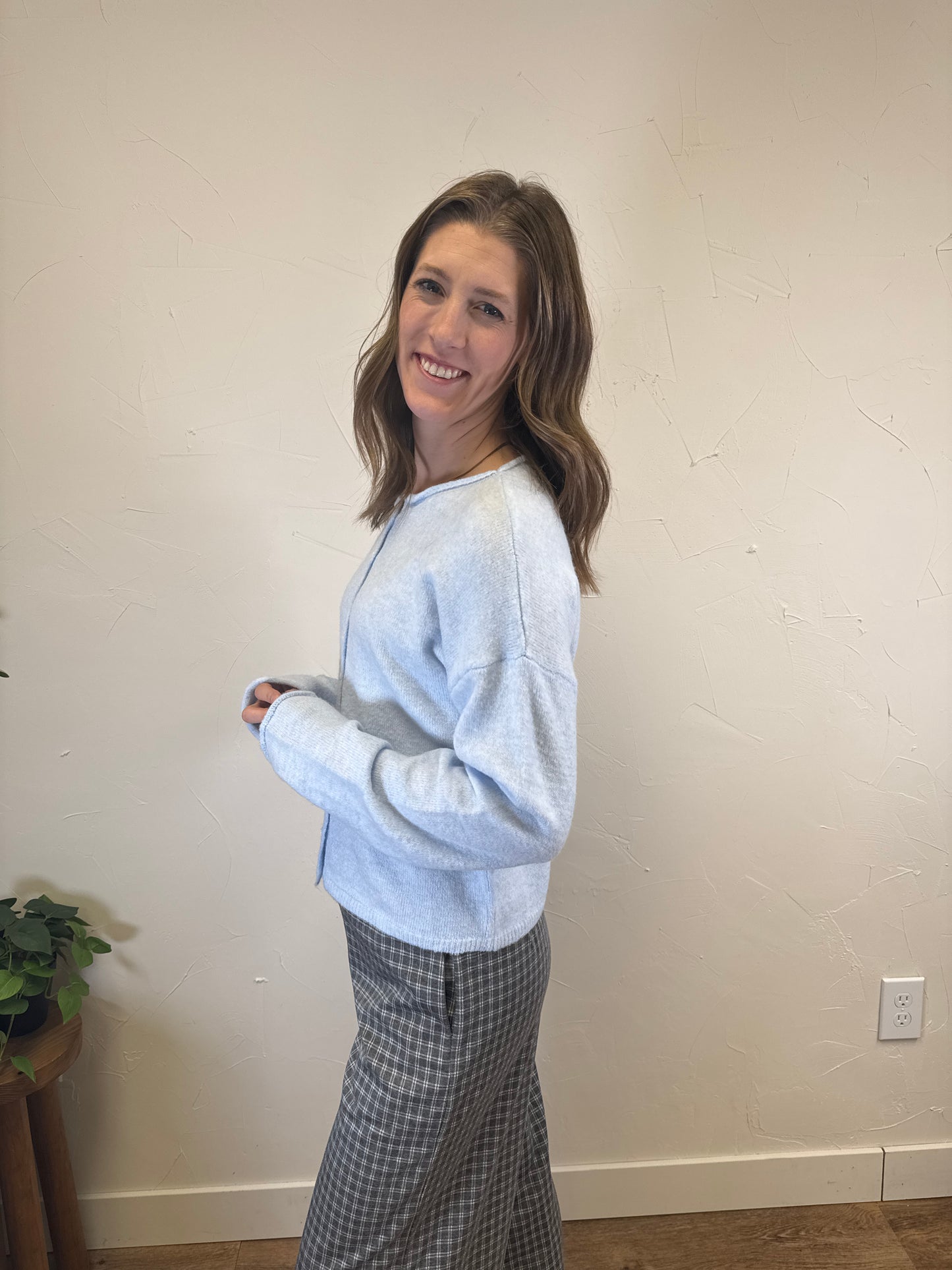 Rolled Collar Button Down Cardigan