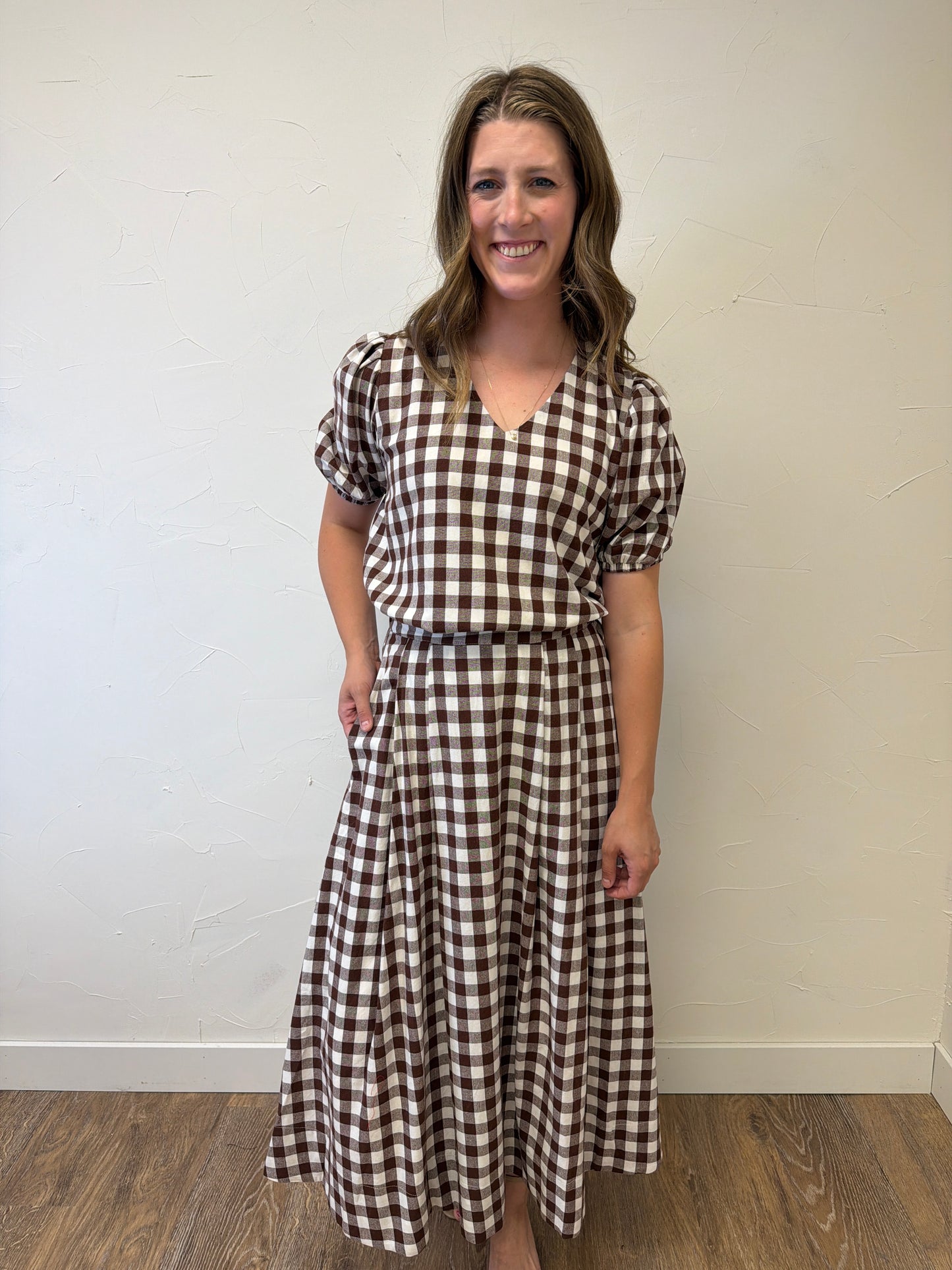 Puff Sleeve Gingham Top
