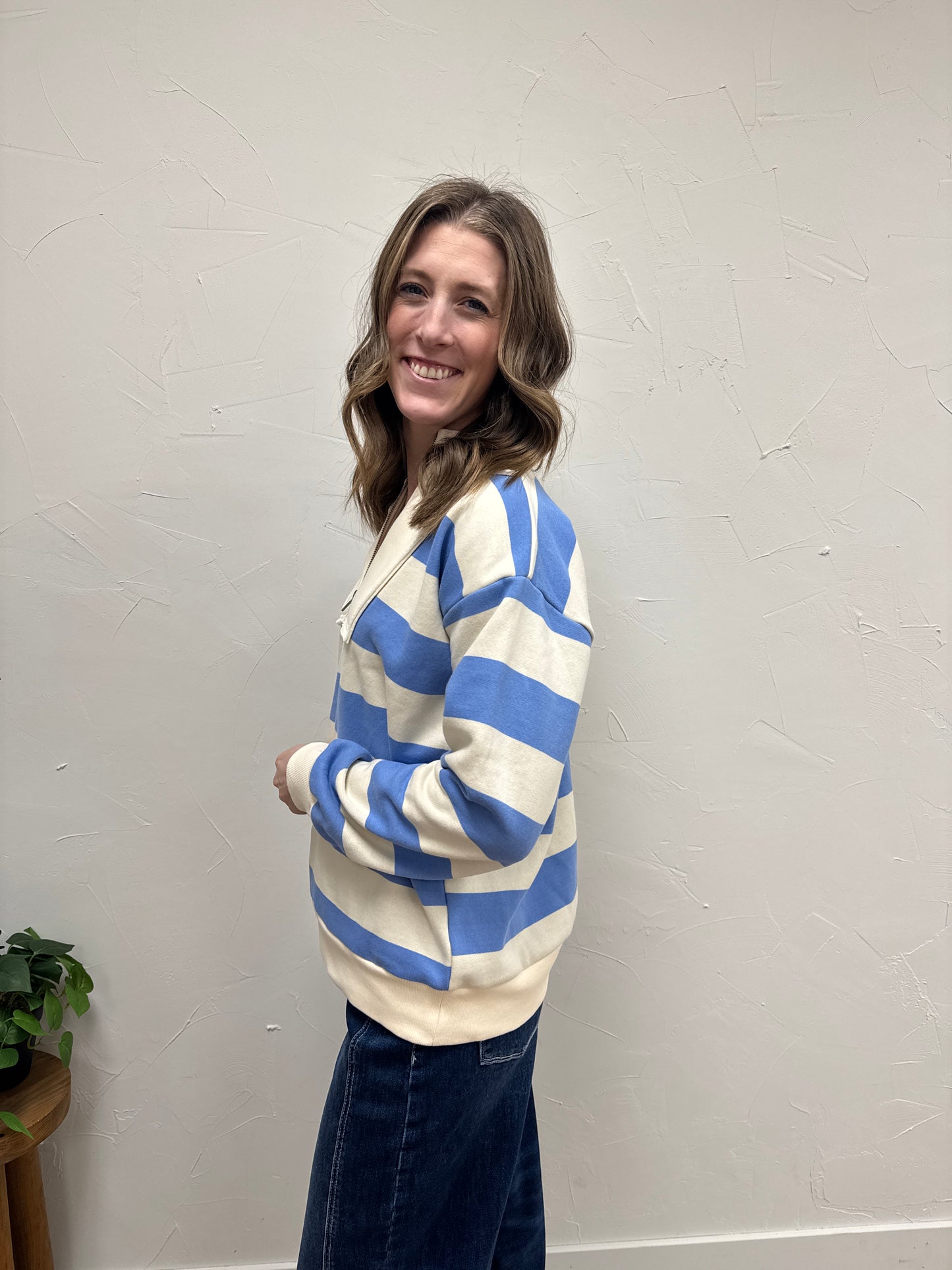 Striped French Terry Half Zip Sweatshirt