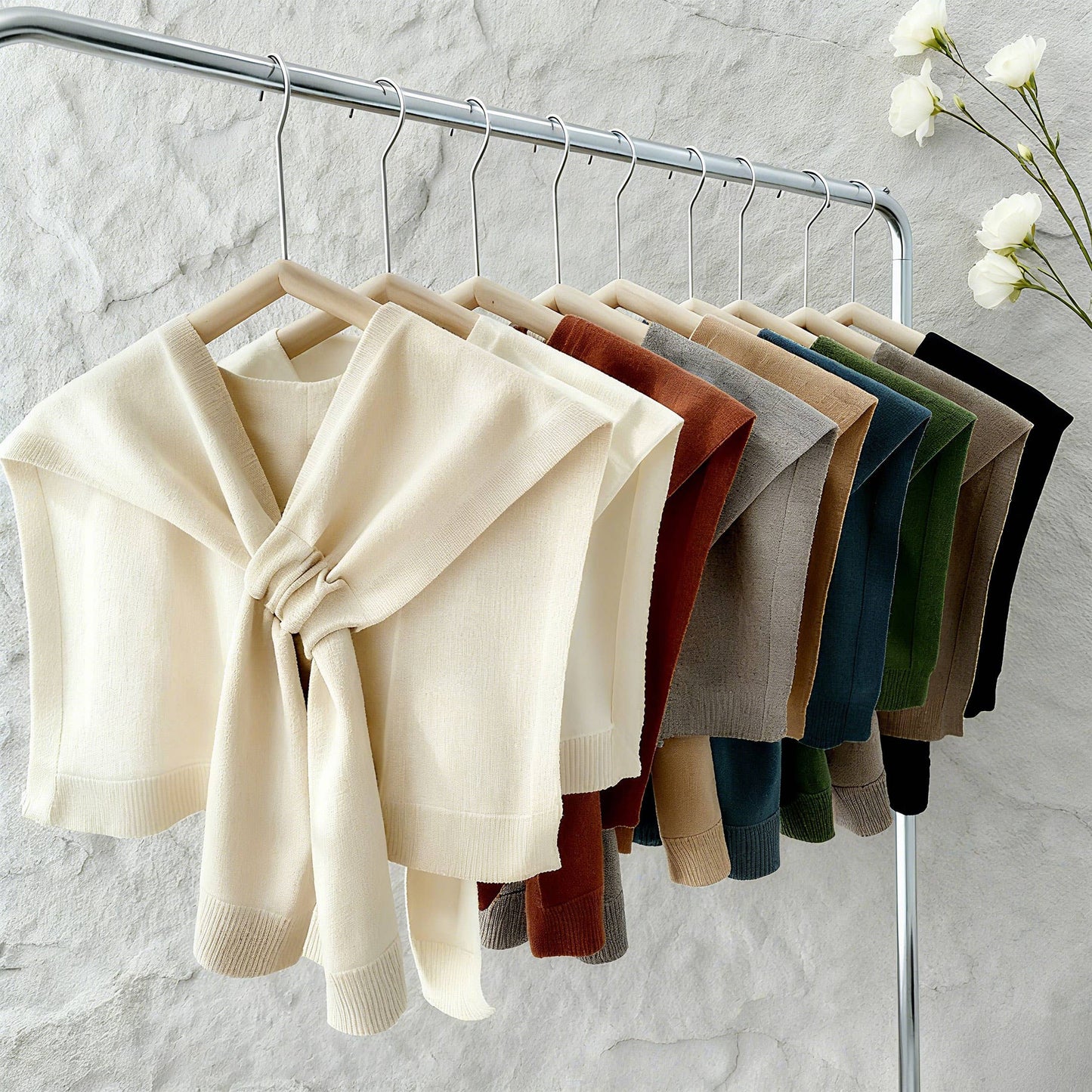Solid Color Knitted Knotted Shawl–Casual & Cozy _CWASC0757: Beige