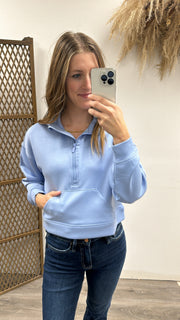 Scuba half zip pullover with kangaroo pockets