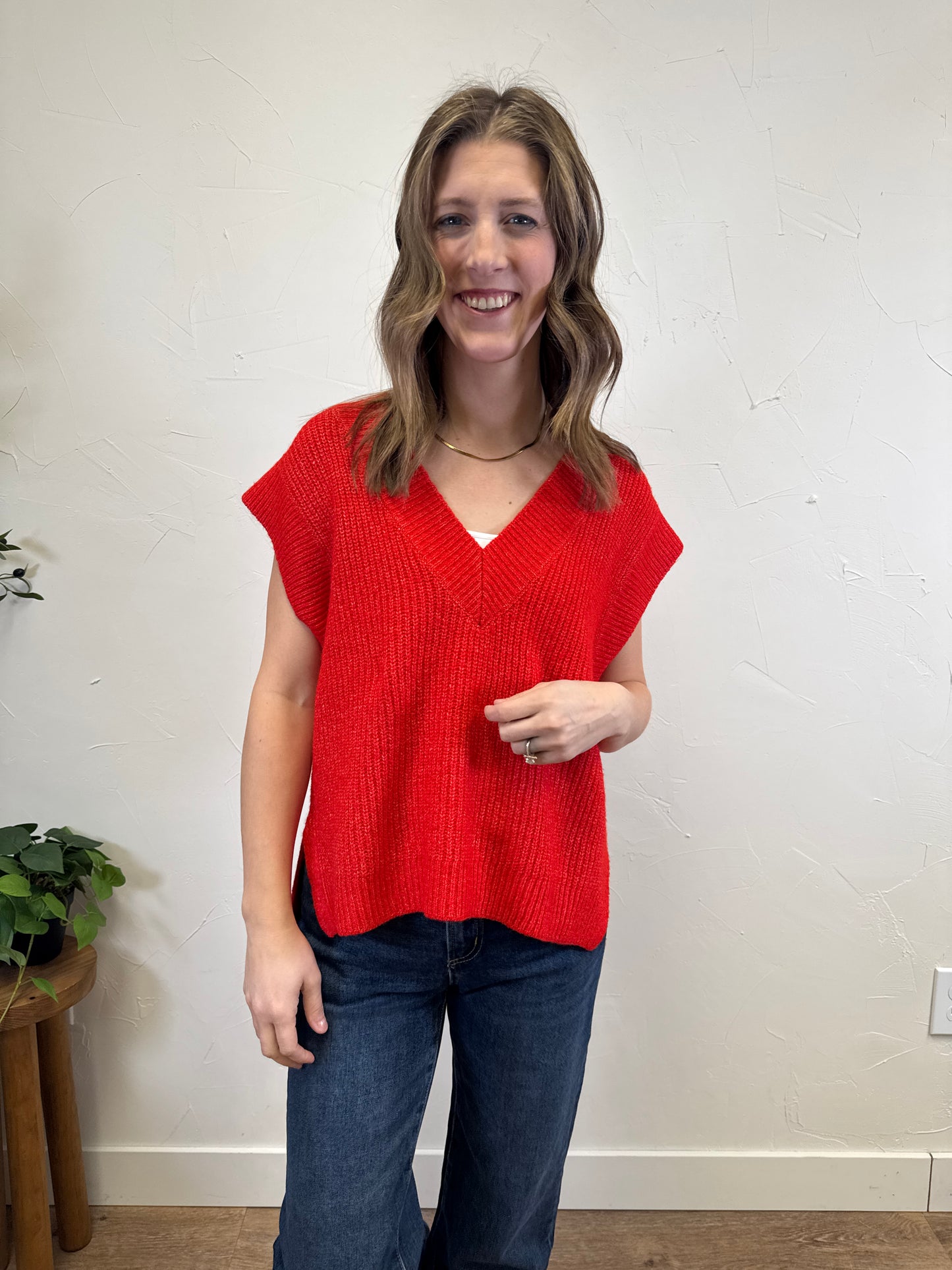 V Neck High Low Sweater Vest