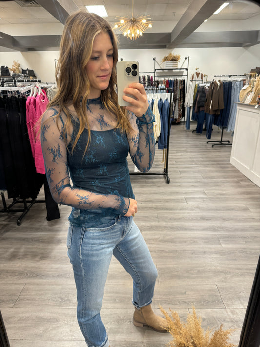 Mesh Lace Mock Neck Top - Three:Twelve Boutique