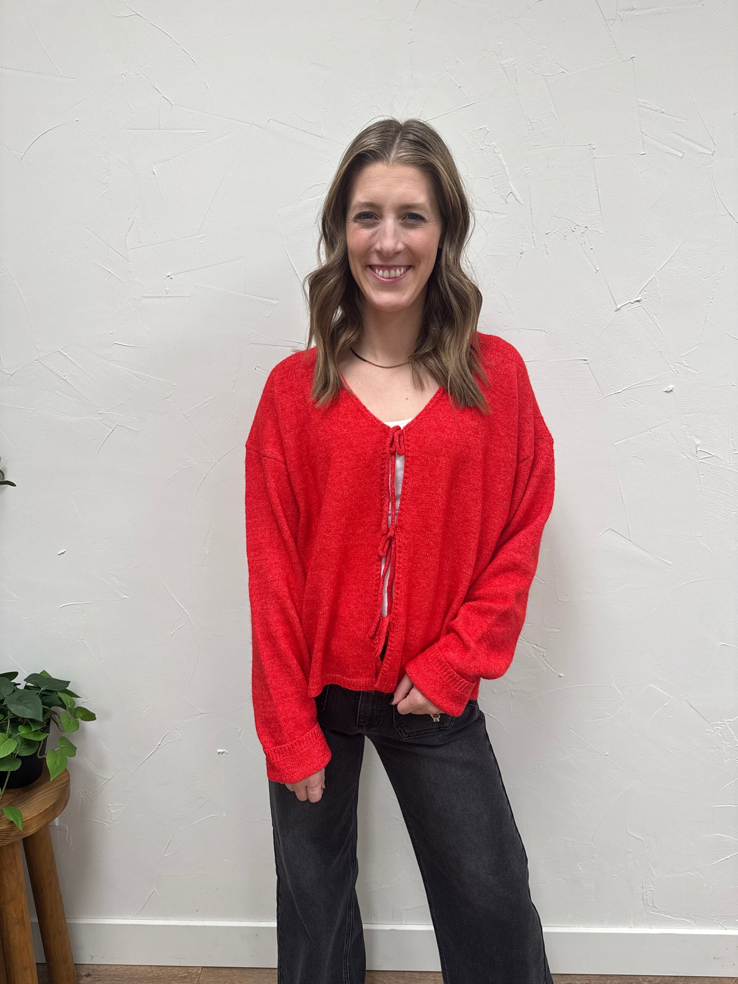 Brushed Front Tie Sweater