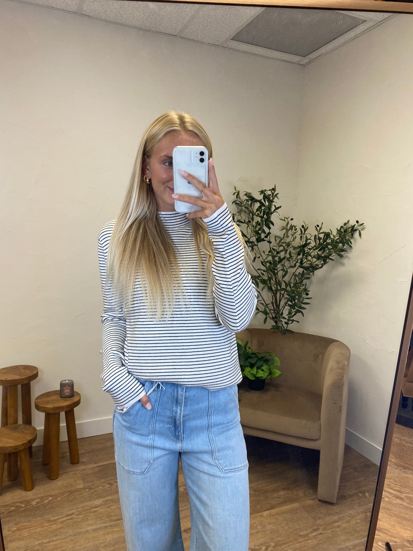 Pinstripe Mock Pullover Sweater