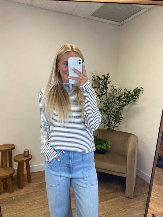Pinstripe Mock Pullover Sweater