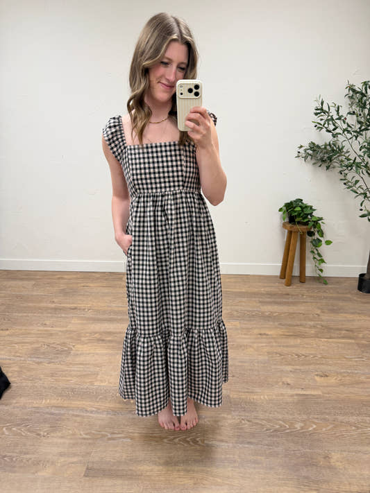 Gingham Flutter Sleeve Dress