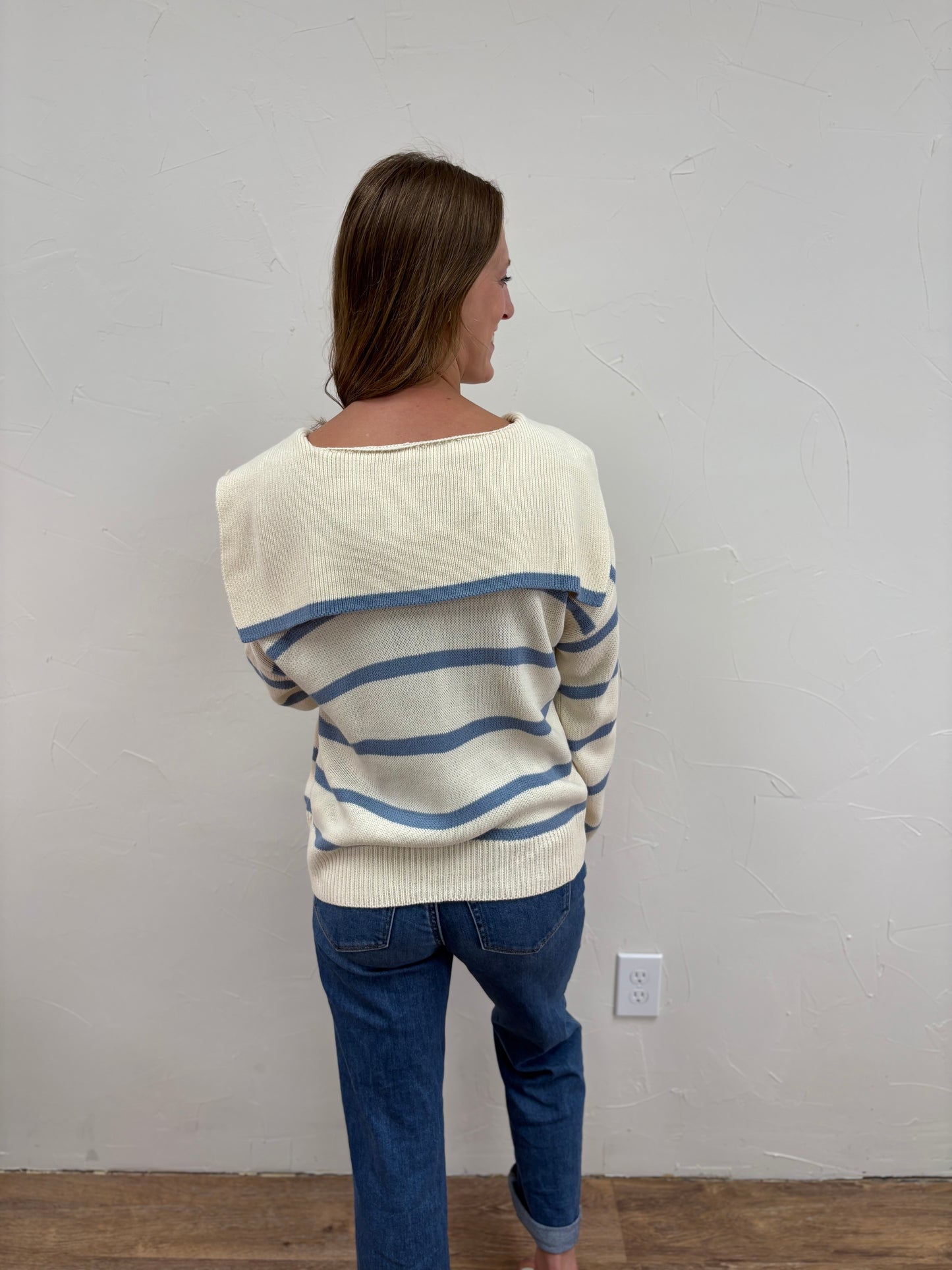 Striped Sailor-Collar Cardigan