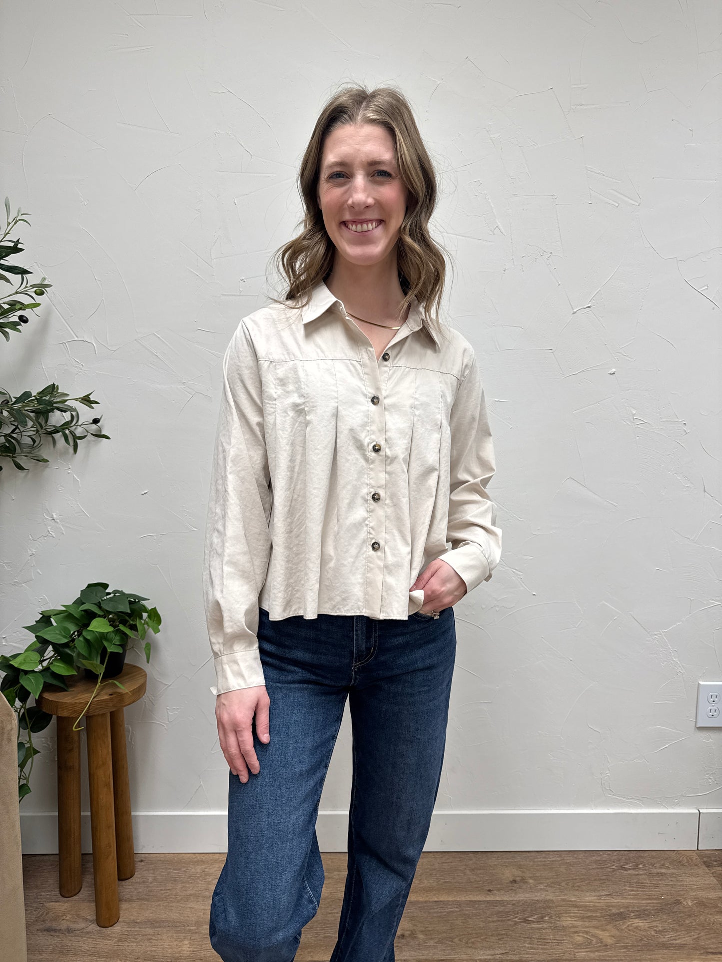 Pleated Button Up Shirt