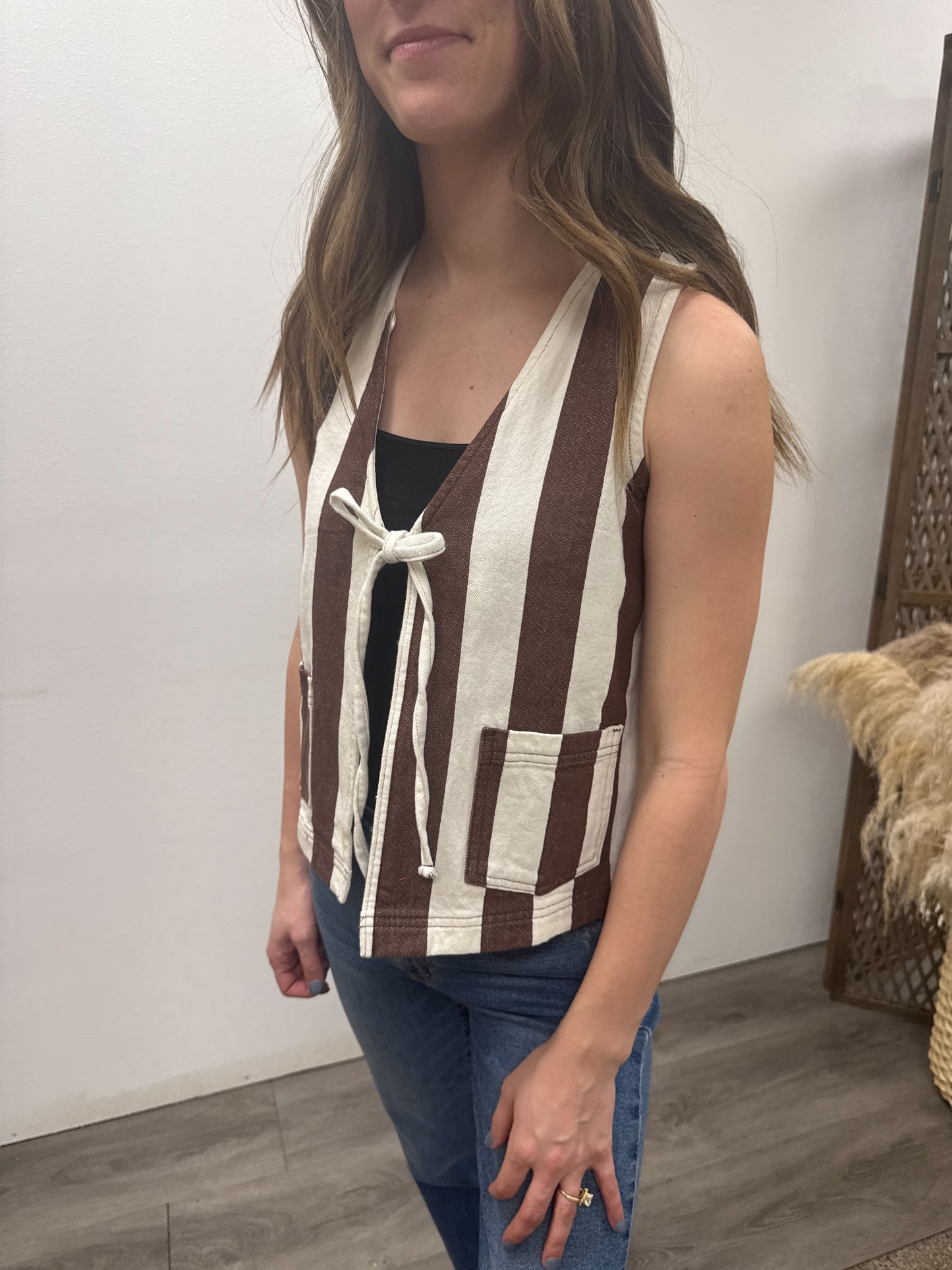 Striped Vest with Front Tie