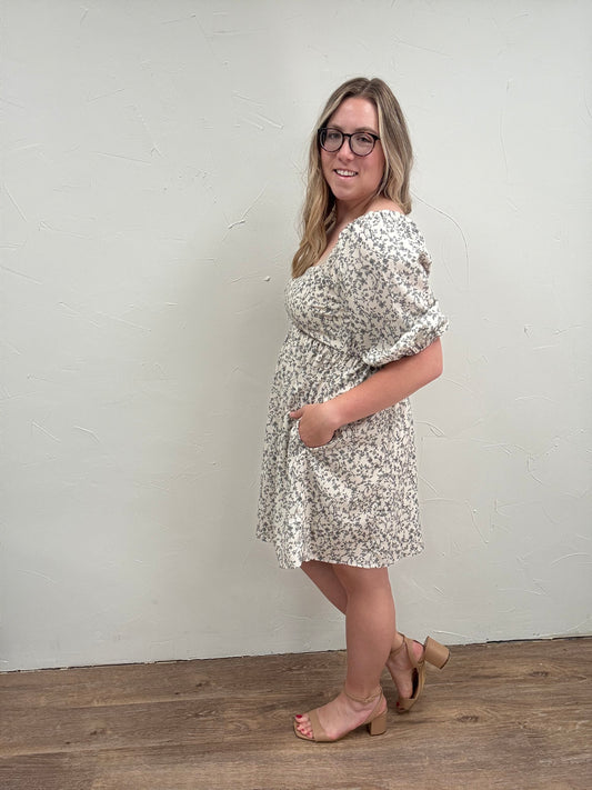 Floral Square Neck Mini Dress
