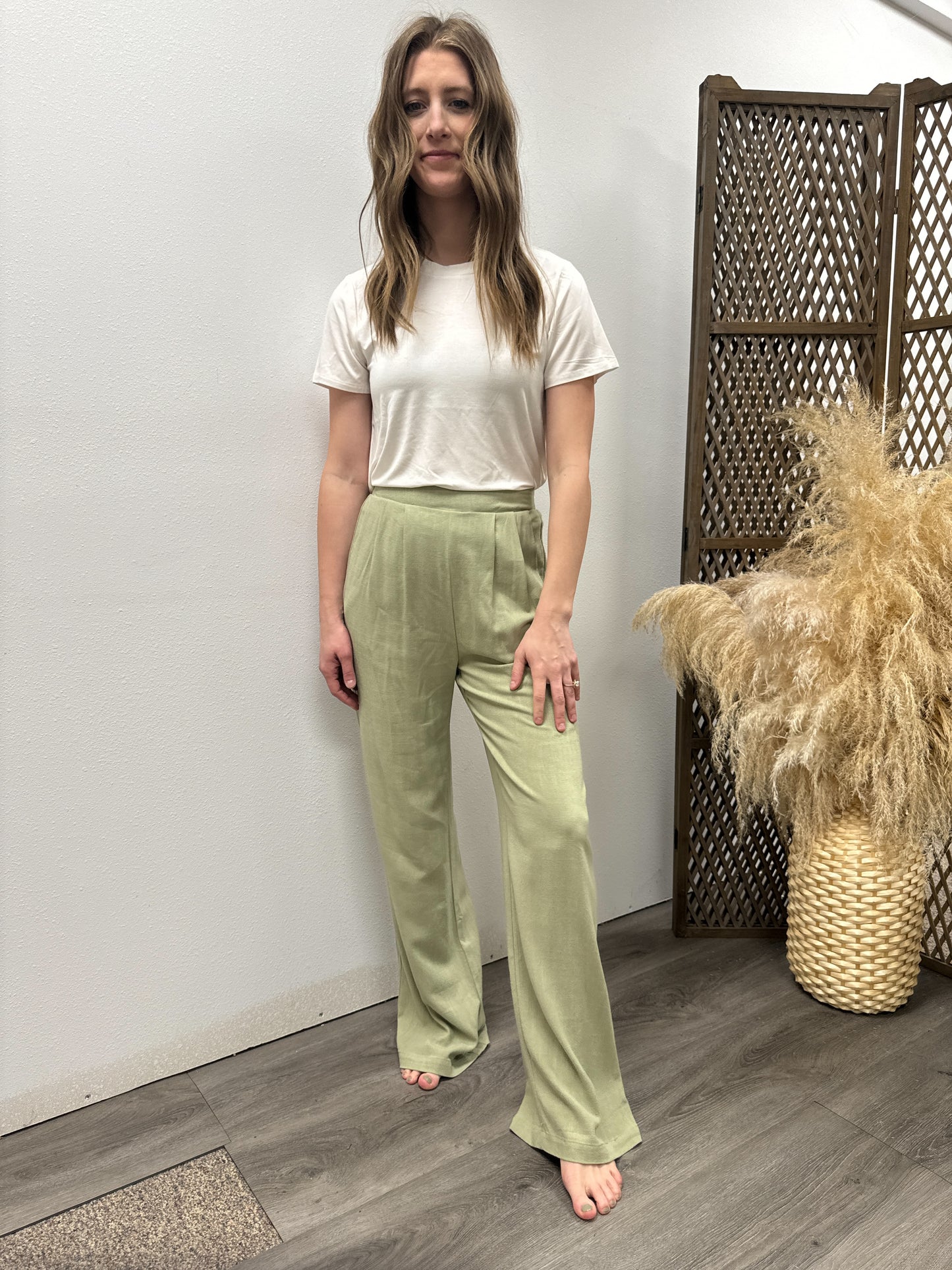 High Waist Wide Leg Pleated Linen Pants