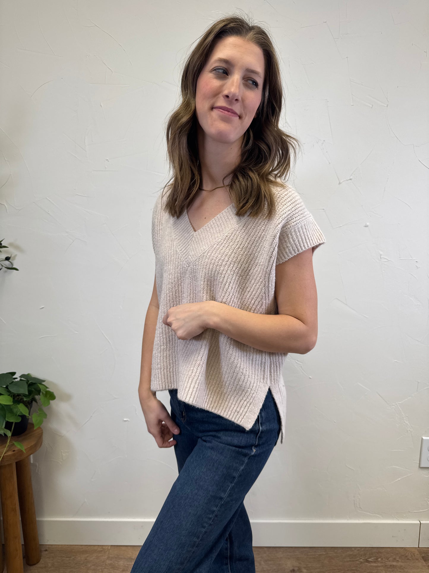 V Neck High Low Sweater Vest