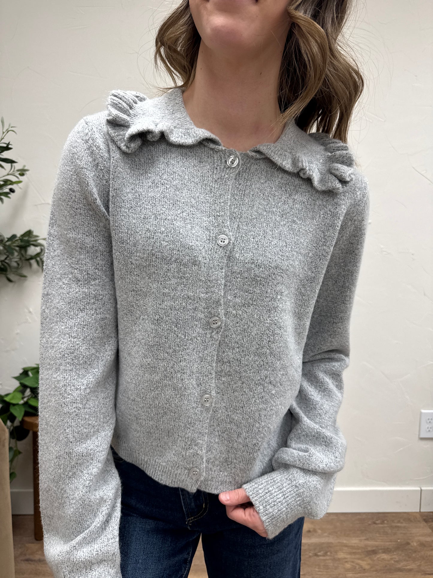 Ruffle Collar Cardigan Sweater