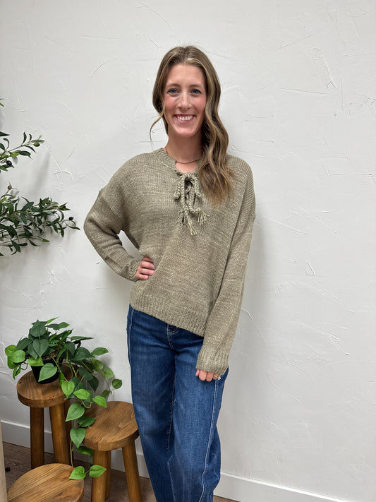 Lace-UP Front Sweater Top
