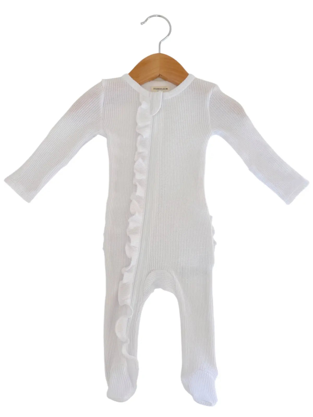 White – Organic Waffle 2-Way Zip Ruffle Footie