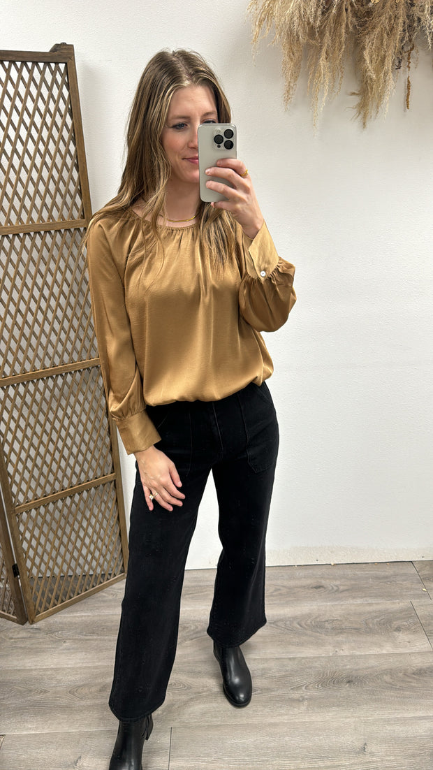 Elastic Shirring Bubble Hem Blouse